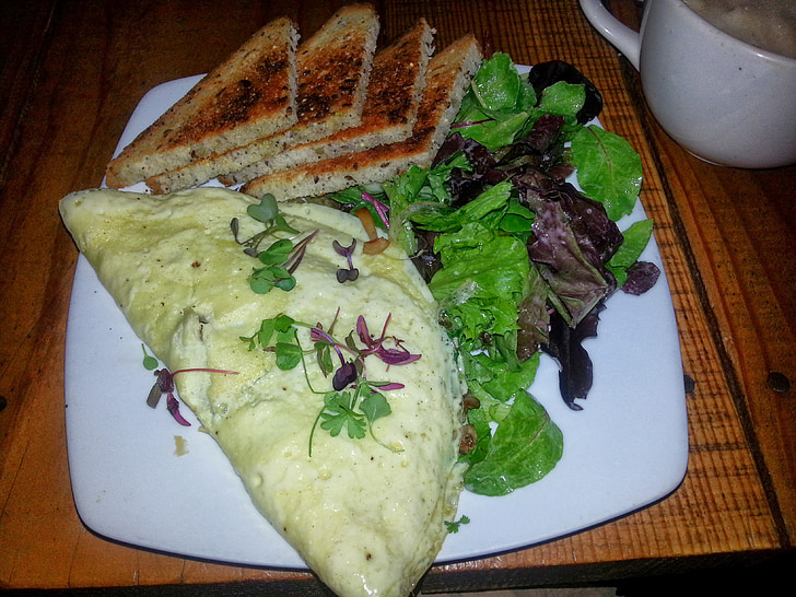 omelette, pain grillé, le petit déjeuner, repas, alimentaire, plaque, oeufs