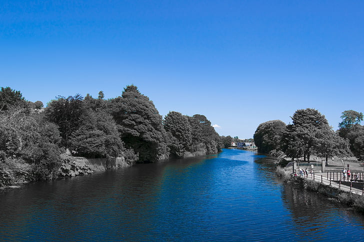 agua, Río, verano, corriente, azul, corcho, Irlanda