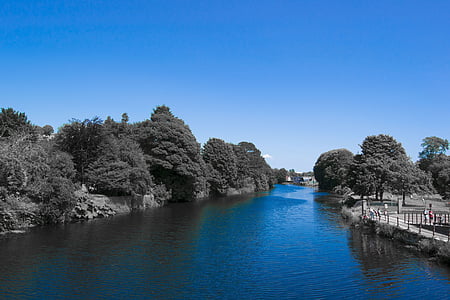 víz, folyó, nyári, patak, kék, parafa, Írország