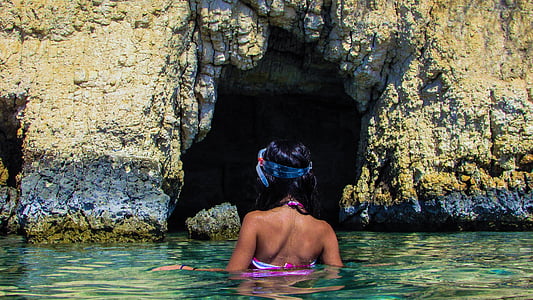 letné, leto, Letná dovolenka, more, dievča, morské jaskyne, ženy