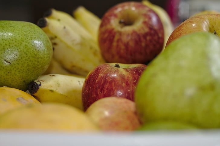 Apple, Pera, banan, frukt, mat, masse bananer, greener
