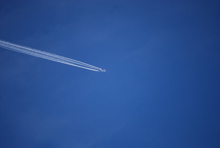 repülőgép, kondenzcsík, Sky, menet közben, utazás, kék, Jet propulsion