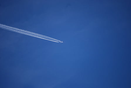 aircraft, contrail, sky, fly, travel, blue, jet propulsion