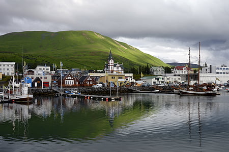 Húsavík, port, mer, Côte, Banque, bateaux à voile, bateaux