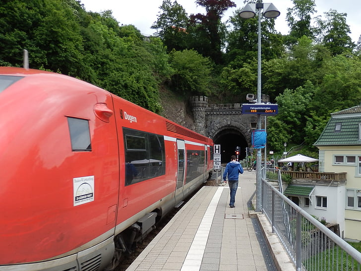 Pociąg, platformy, kolejowe, tunel, eisenbahtunnel