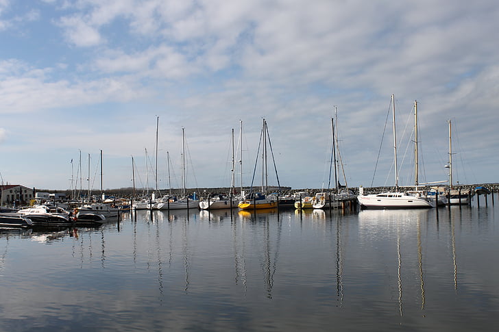 Barth, λιμάνι, ιστιοπλοϊκό σκάφος, Βαλτική θάλασσα, bodden, απογευματινό ήλιο, ατμοσφαιρική