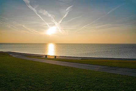 Büsum, Mecklenburg, Alemania, puesta de sol, mar, Playa, Costa