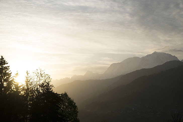 break of dawn, mountain, sky, mont blanc