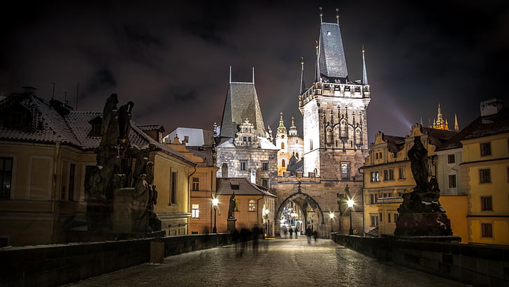 Прага, Чешская Республика, город, Река, Замок, Архитектура, мост