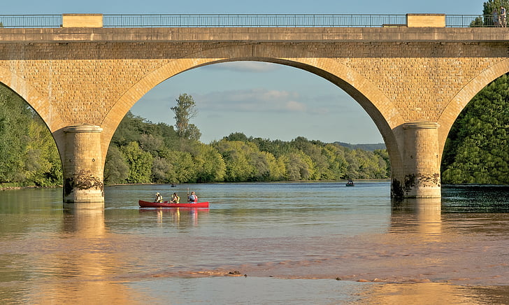 Jembatan, kano, Sungai, Dordogne, indah, pemandangan, hutan