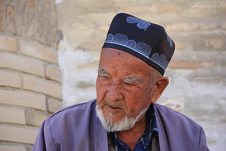 äldre, farbror, män, Uzbekiska, tradition, muslimska, skägg