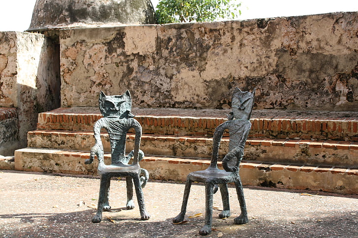 кішка, стільці, Сан-Хуан, сидячи, прикраса, Розслабтеся, парк