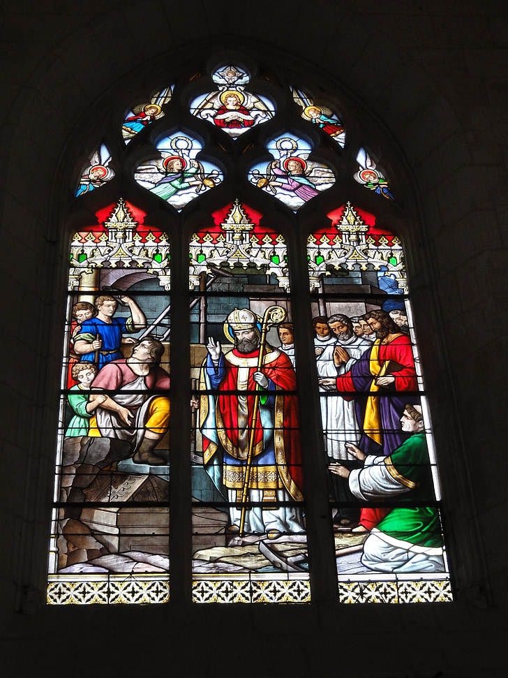 Basílica, Saint eutrope, Saintes, Francia, vidrieras, ventana, decoración