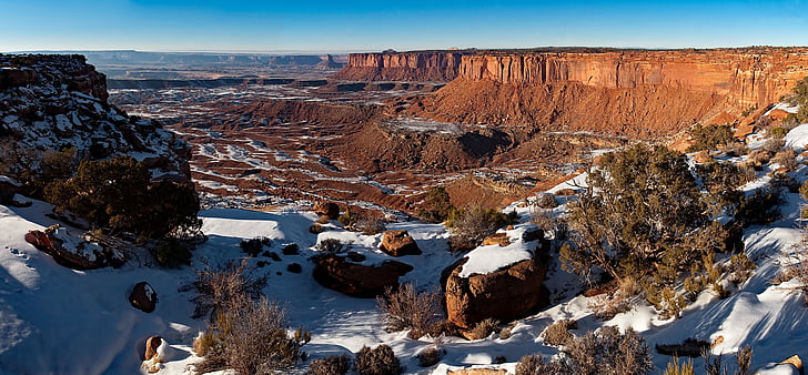 park narodowy Canyonlands, Utah, krajobraz, sceniczny, płaskowyż, Mesa, góry