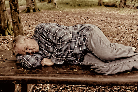 男, 人, 睡眠, 公園のベンチ, ホームレス, ペナー, 無視
