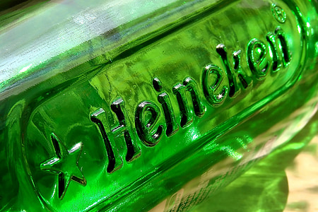 Heineken, bière, bouteille, logo, vert, rayons, ombres