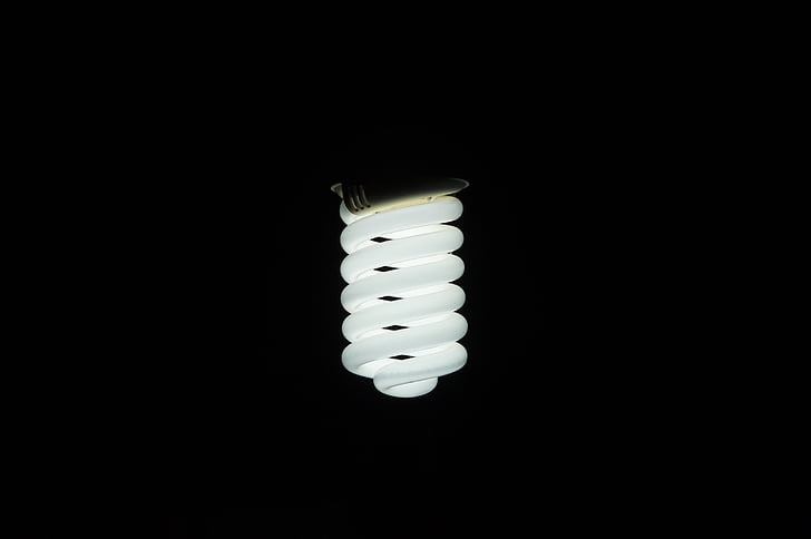 blanc, spirale, fluorescent, lampe, ampoule, fond noir, Studio shot