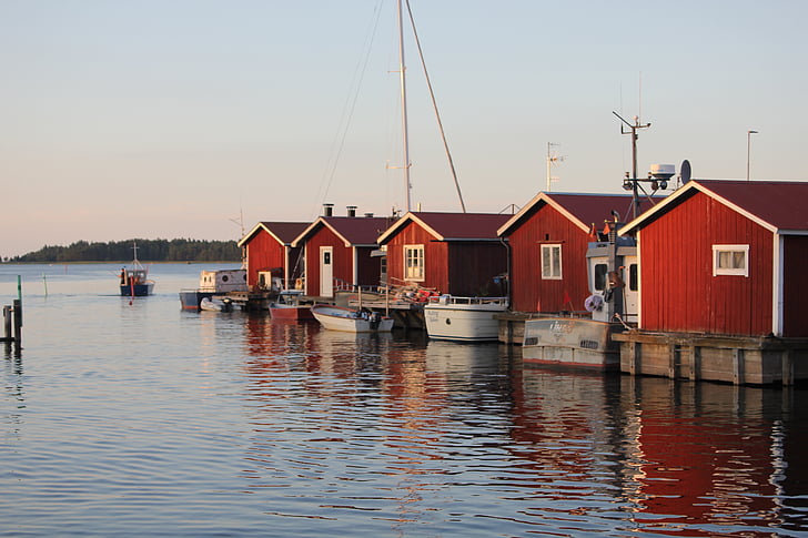 집, 스웨덴, vänern, 물, 호수, 미러링, 스카이 블루