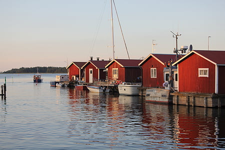 hus, Sverige, Vänern, vatten, sjön, spegling, himmelsblå