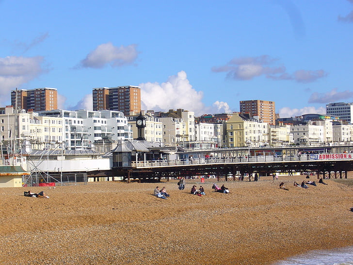 Brighton, Inggris, East sussex, tepi laut, Pantai, liburan, musim panas