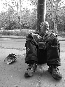 personas sin hogar, Comentarios sobre, sentado, kéreget, mendigo, pidiendo, hombre