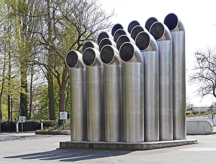 pipe, sculpture, ventilation, underground car park, multistory, fan, stainless steel