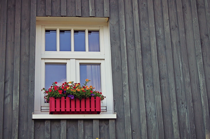 venster, rooster windows, gevel, Home, plantenbak, het platform, gebouw