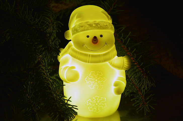 homme de neige, jaune, décoration, Christmas, lumière