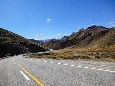 new zealand, road, mountains, loneliness, nature, blue, endless