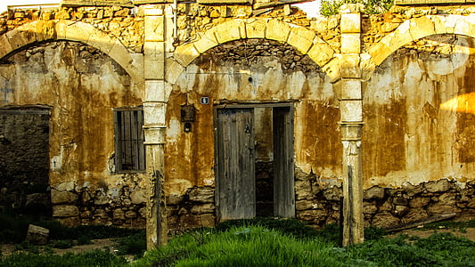 Chipre, Paralimni, casa velha, tradicional, ruínas, arquitetura, velho