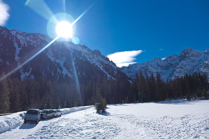 tatry, ภูเขา, ฤดูหนาวในเทือกเขา, ท้องฟ้า, ดวงอาทิตย์, ดู, หิมะ