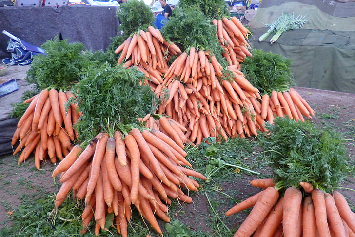 Bazar, marché, carottes, légumes, jus de carotte, alimentaire, en bonne santé