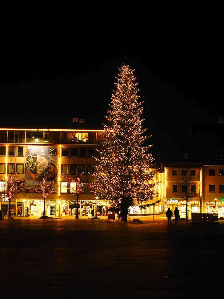 Božić, Božićna svjetla, rasvjeta, svjetiljke, Božićni ukras, katedralni trg, Ulm