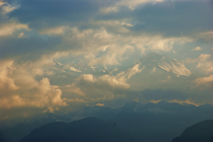 Nepalas, Himalajai, Panoramos, sningant, balta, smailių, kalnai