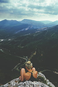 girl, view, panorama, valley, female, person, woman