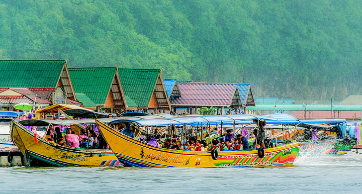 Tailandia, Koh panyee, flotante de pescadores, Phuket, barcos de colores, mar, aldea