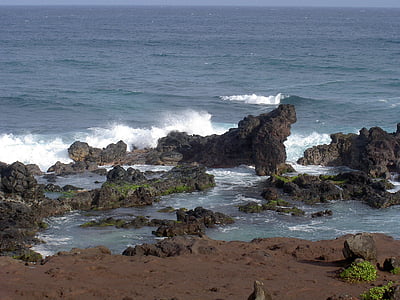 океан, Хавай, сърф, пейзаж, скали, тропически