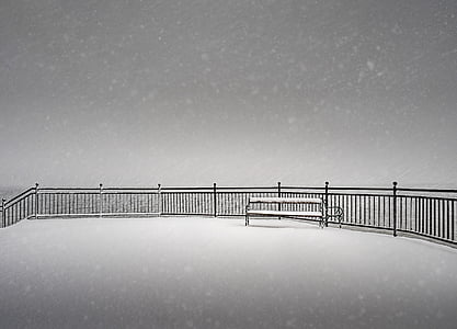 abstract, bank, minimal, snow, winter, fence, black and white