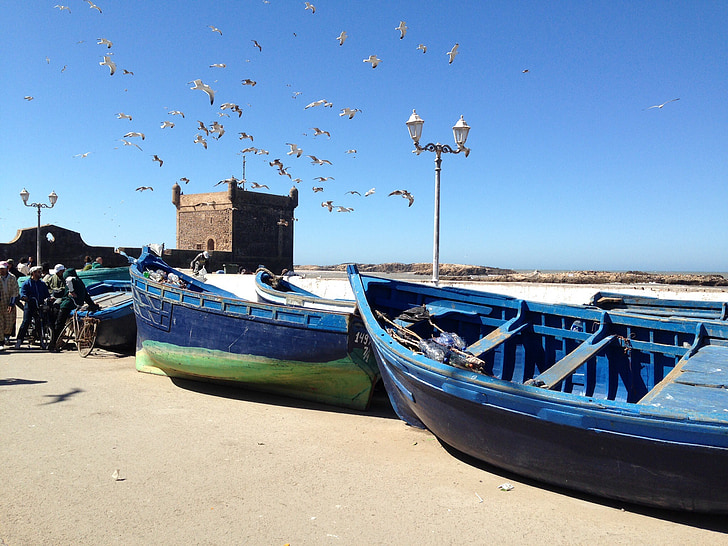 csónakok, halászati, kék, Essaouira