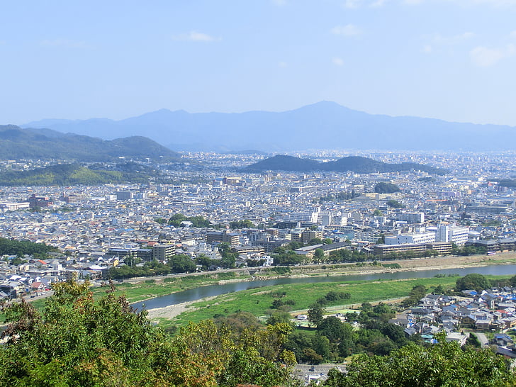 Kyoto, Japon, paysage urbain, ville, montagne, paysage, Kansai