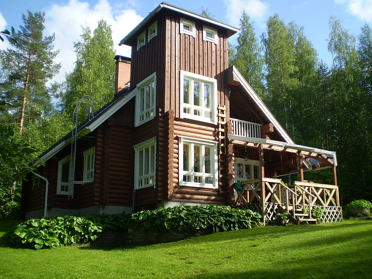 maison, été, Cottage, entrée, porche, architecture, propriété
