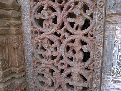 esculturas em, pedra, Templo de, antiga, chandramauleshwara, Hubli, Índia