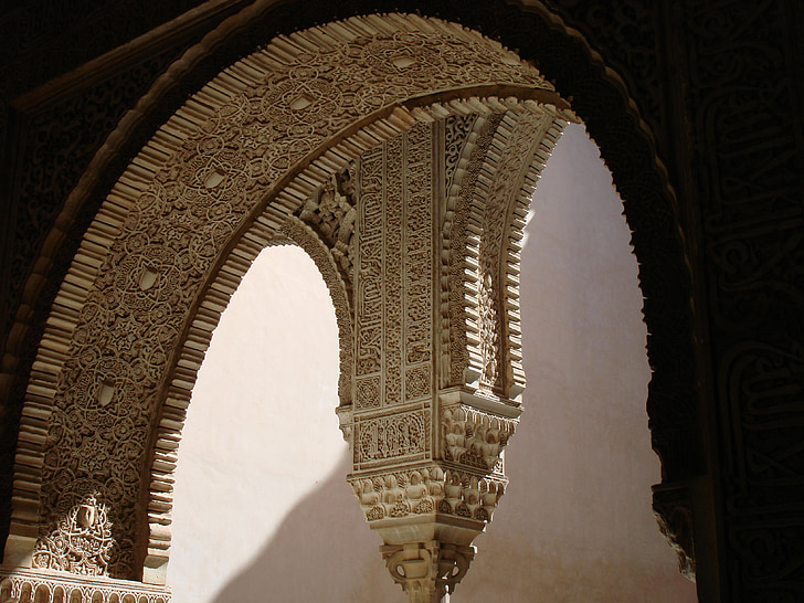 Alhambra, Granada, Spanyolország, boltív, építészet, épület, keleti