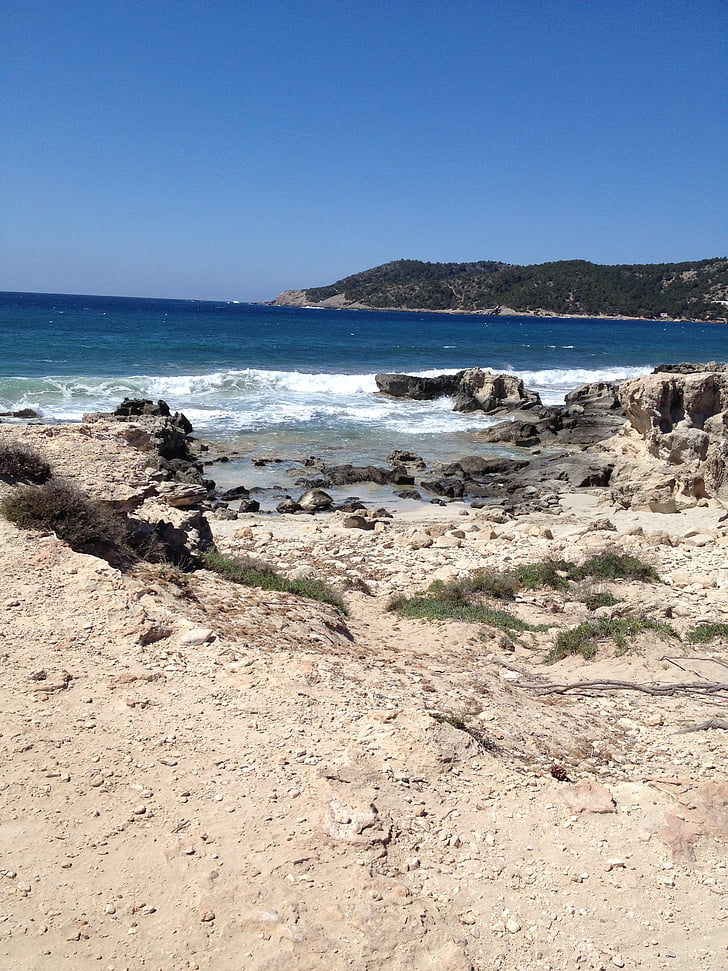 Ibiza, ø, havet, sten, blå, landskab, sommer