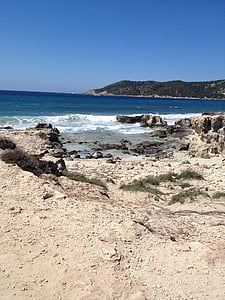 Ibiza, île, mer, roches, bleu, paysage, été