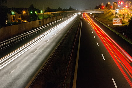 autocesta, noć, promet, reflektor, svjetla, kretanje, stražnja svjetla