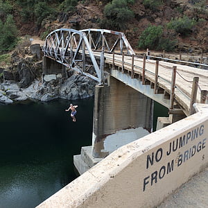 bridge, jumping, rule breaking