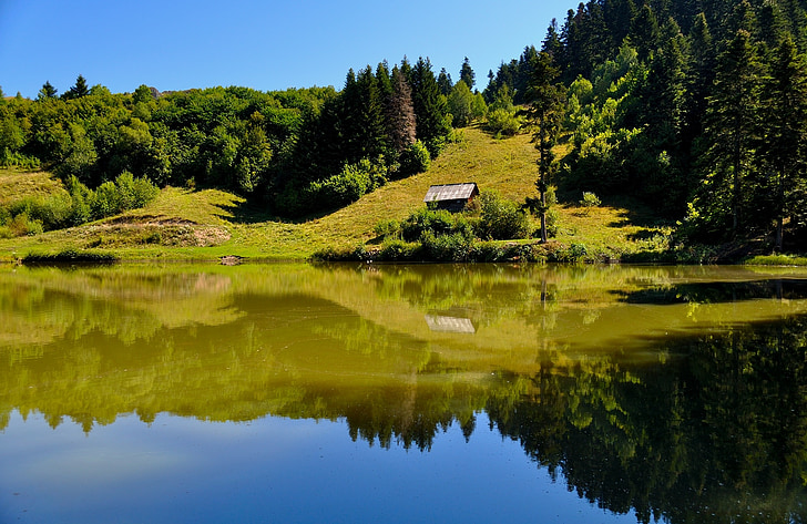 lake, hills, mountain, landscape, nature, water, travel