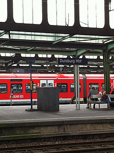 railway station, duisburg, red train, train, travel, stop