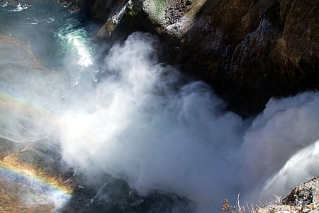 Национальный парк Йеллоустоун, ниже водопада, Водопад, Вайоминг, США, Каньон, Природа